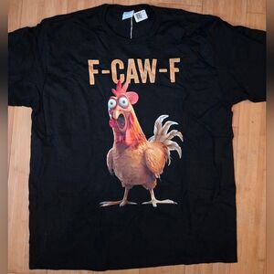 Black T-Shirt with Cartoon Chicken Graphic